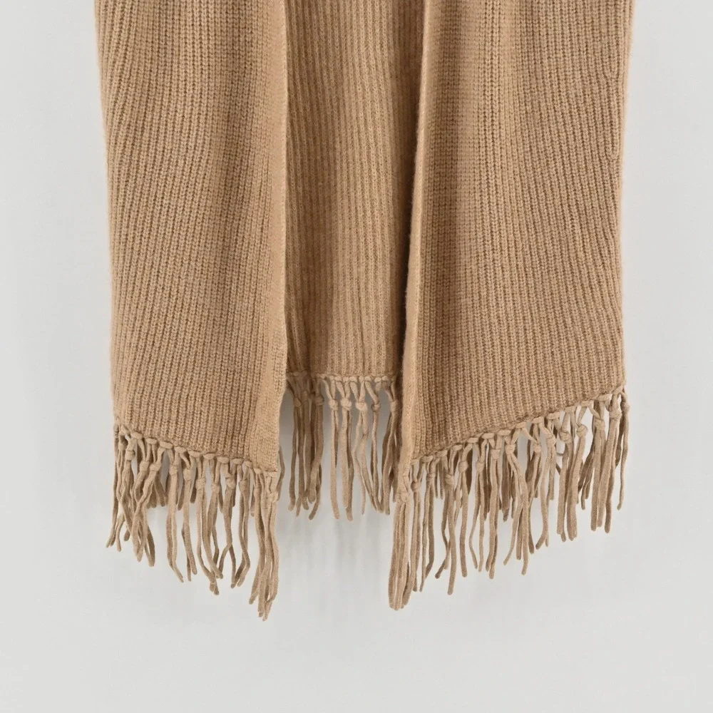 Calypso St Barth Fringe Cardigan Womens Size XS Tan Wool Alpaca Boho Rabbit Hair